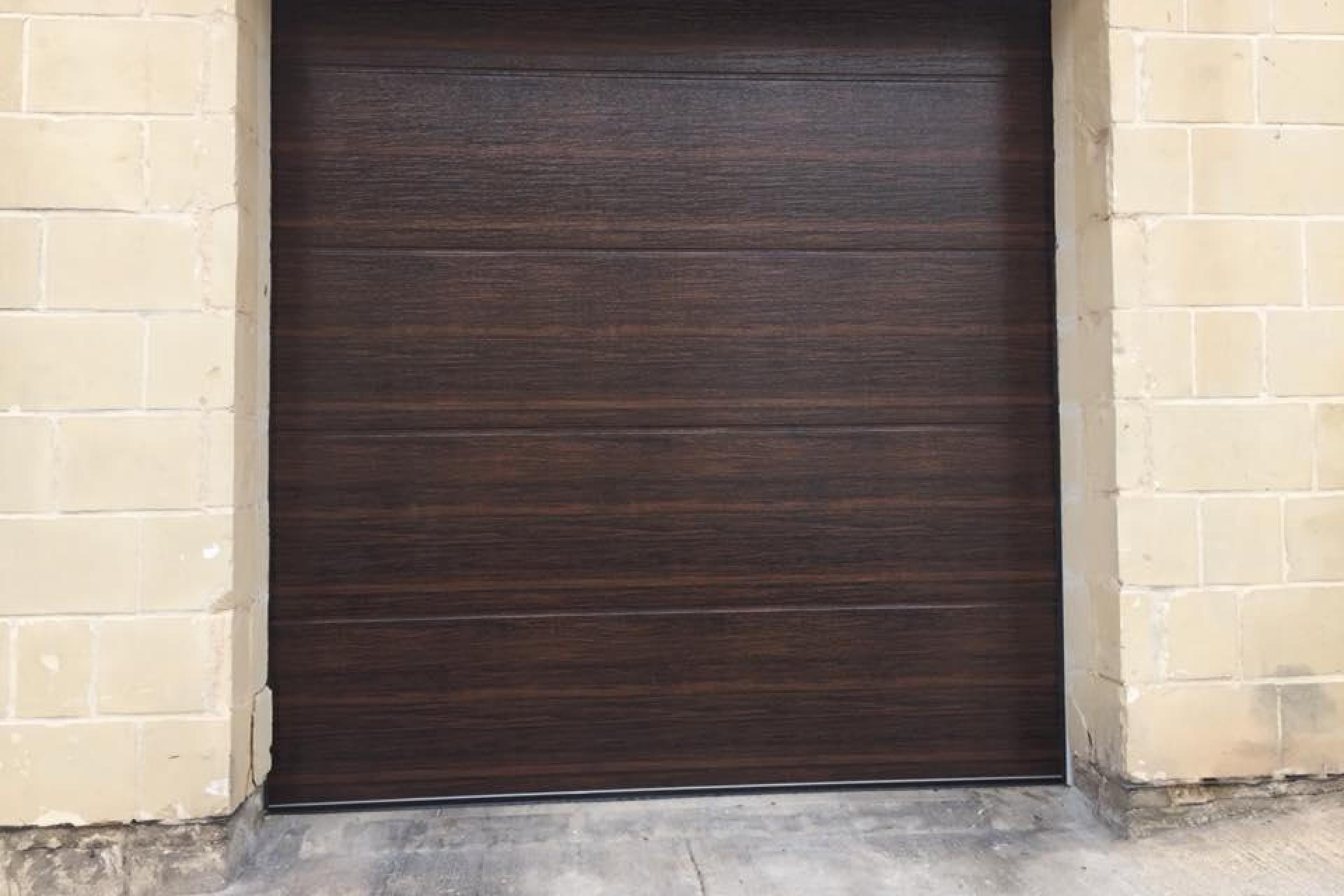 dark wood colour , garage doors Malta